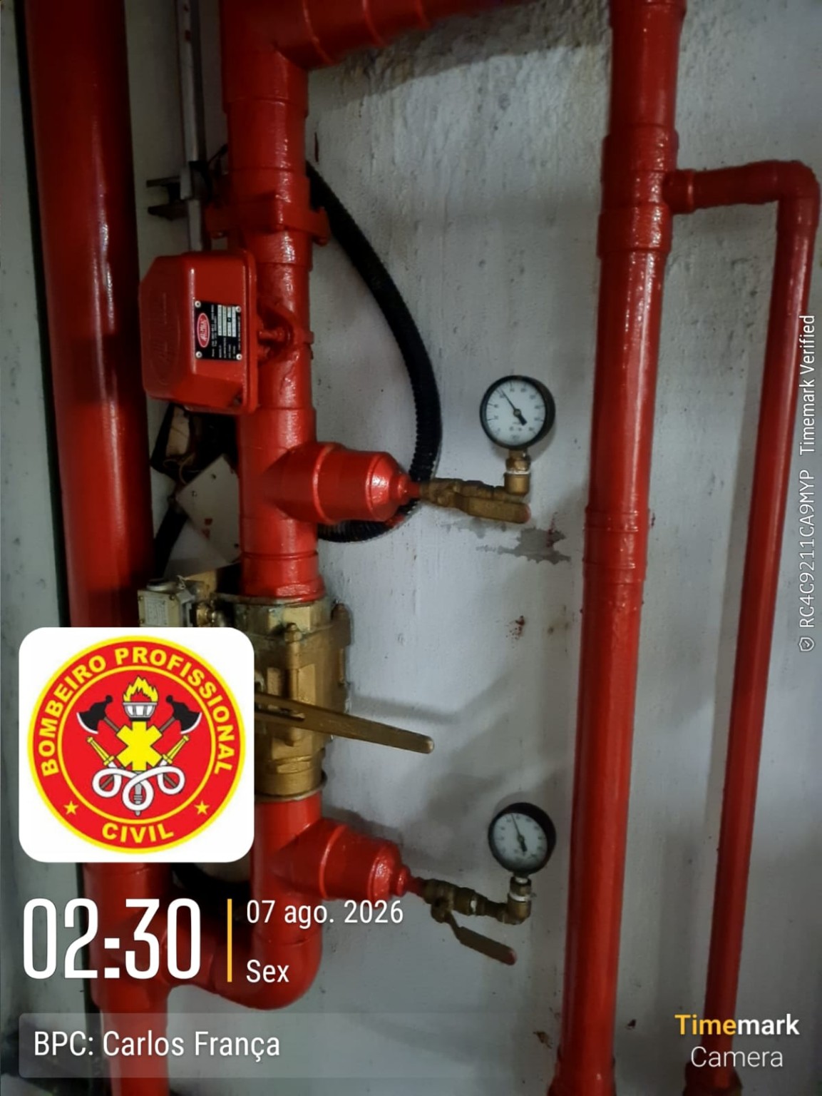 Válvulas e manômetros de sistema de incêndio
